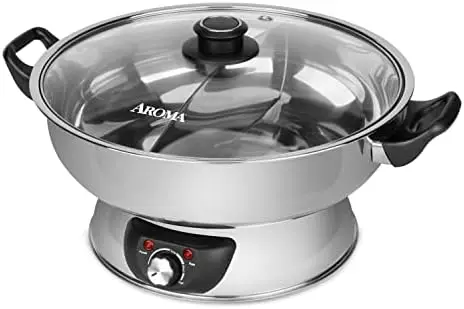 

Housewares ASP-610 Dual-Sided Shabu Hot Pot, 5Qt, Stainless Steel Housewares 3 Uncooked/6 Cups Cooked Rice Cooker, Steamer, Mul