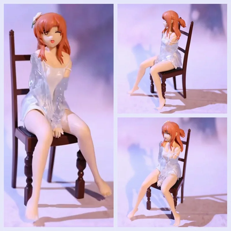 

Toaru kagaku anime figure Mikoto Misaka Action figure girl on chair sleeping clothes Doll toys relax times