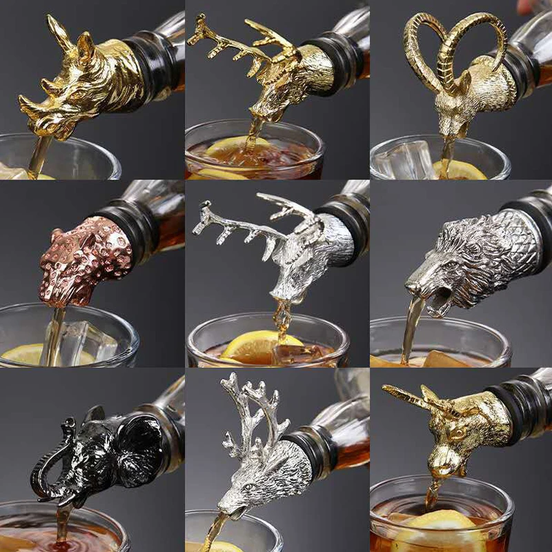 

Dispenser for Wine Jagermeister Zinc Alloy Deer Elk Lion Head Mouth Wine Pourer Wines Extractor Silver Pourers Bar Accessories