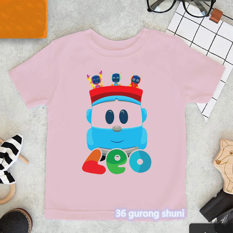 

new summer style Girls T-Shirts Funny Leo The Truck Tv Show Cartoon Print Kids Tshirts Fashion Aesthetic Girl Clothes Pink Tops