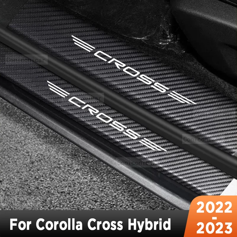 

For Corolla Cross Hybrid 2023 Car Door Sills Scuff Plate Threshold Protector Interior Imitation Carbon Fiber Sticker Accessories