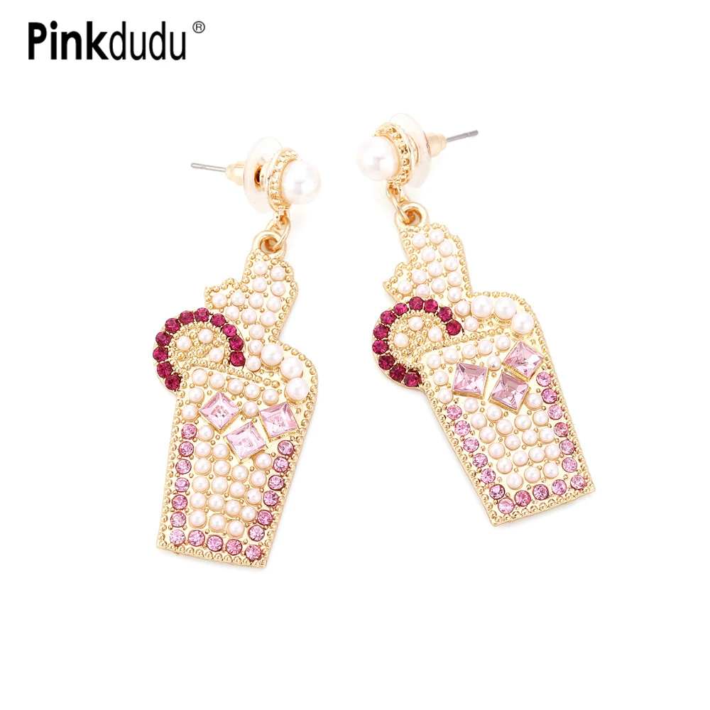 

Pinkdudu Fashion New Juice Milk Tea Cup Drop Earrings Cute Cartoon Christmas Cat Rhinestones Earring for Women Jewelry PD1047