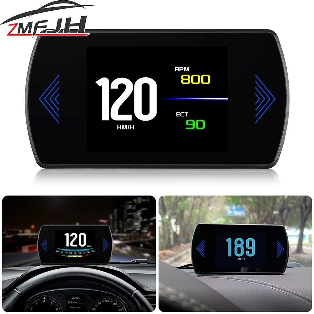 Фото P12S Автомобильный проекционный дисплей для HUD OBD Цифровой измеритель скорости Бортовой компьютер с сигнализацией превышения скорости Измеритель температуры воды Напряжение об/мин №1