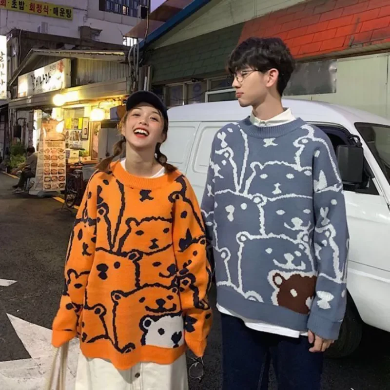 

New in Casual Cartoon Pullover Sweater Female 2022 Autumn Winter Retro Jumper Women Korean Print Long Knitted Sweater jackets