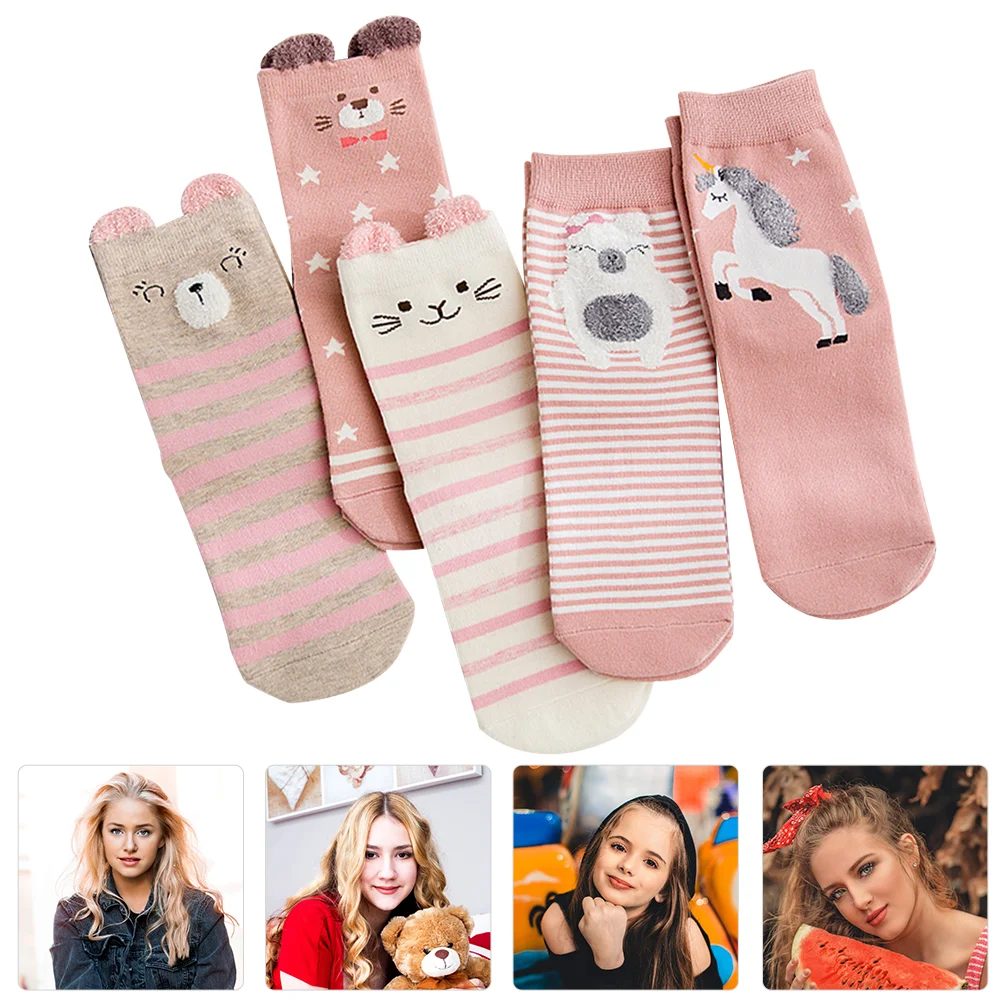 

5 Pairs Ladies Socks Winter Cotton Leisure Stockings Comfortable Japanese Style Warm Miss