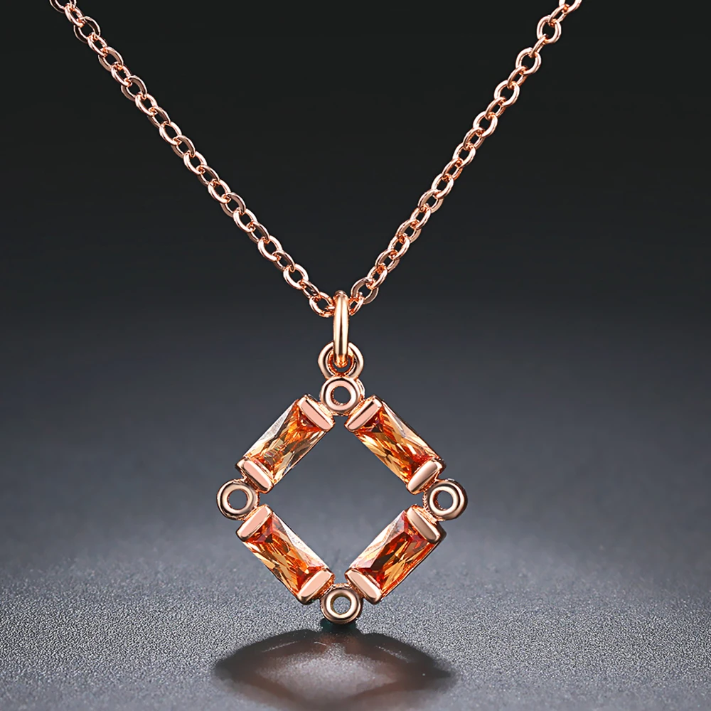 

Ожерелье для женщин геометрический оранжевый кристалл кулон цвета розового золота кубический цирконий Роскошный Кристалл Y2K Модные Ювелирные изделия Подарки