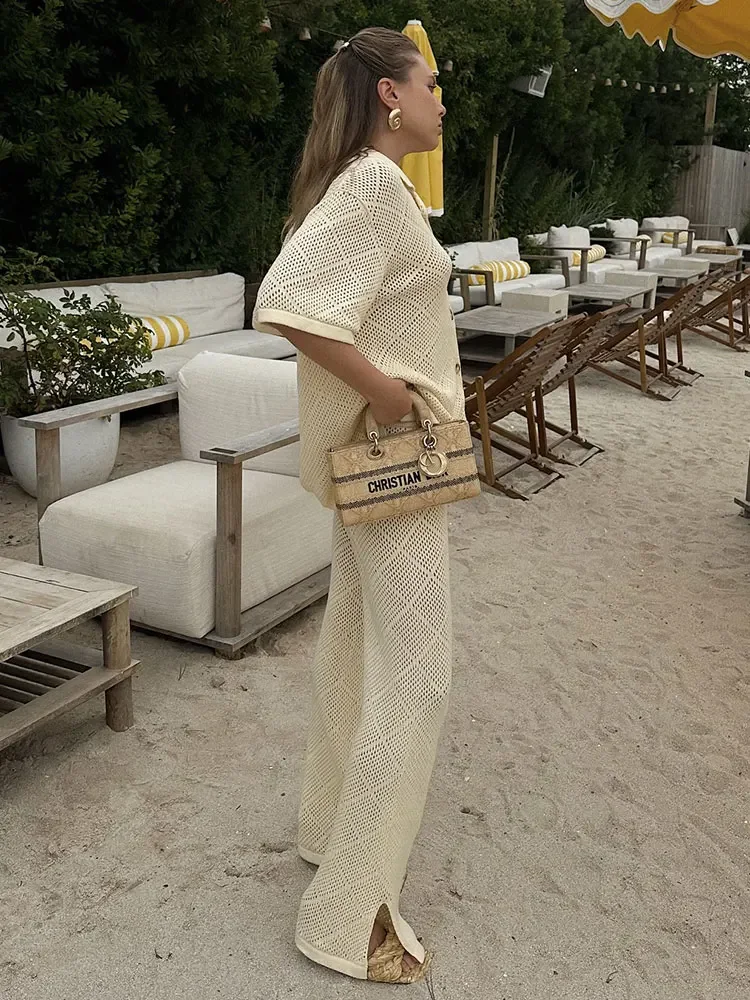 Женский повседневный вязаный свободный топ с короткими рукавами и лацканами