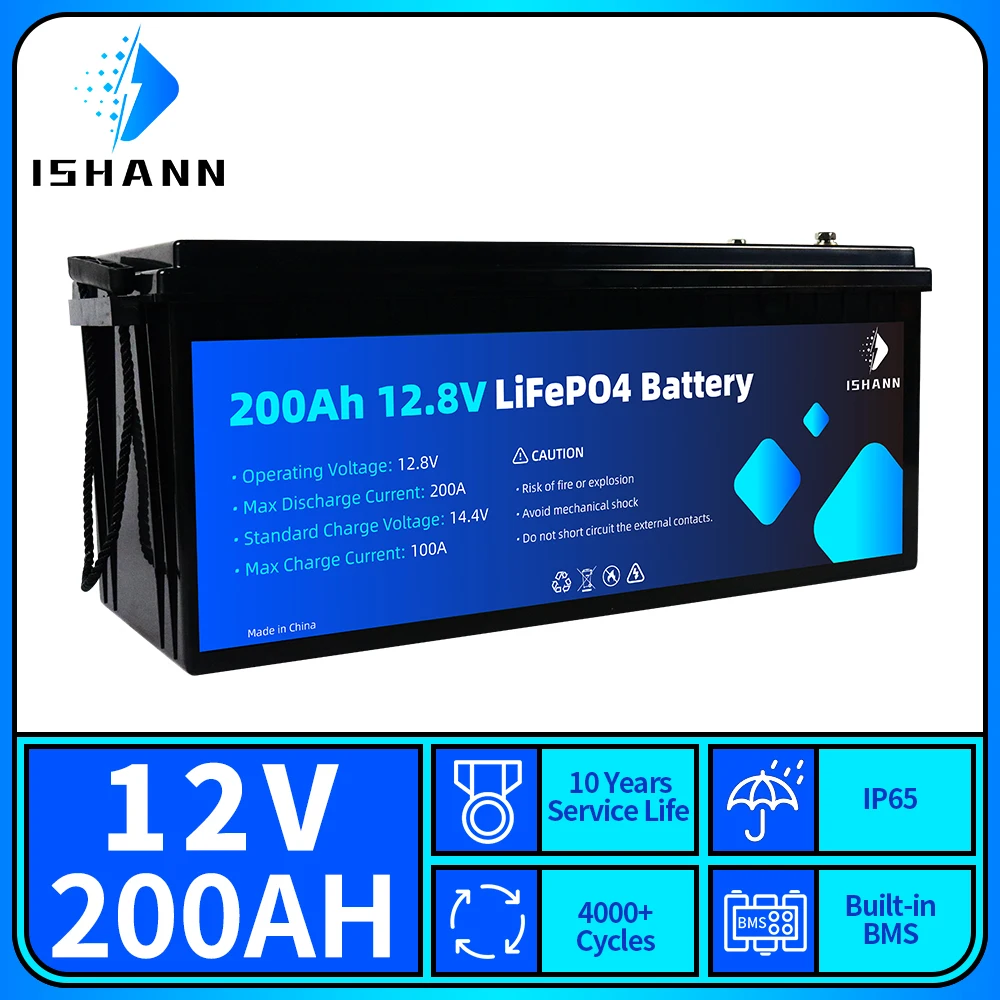 

аккумулятор lifepo4 батарейка 12V 200AH батарейка 2560 Wh встроенная в BMS 12.8V зарядная батарея RV гольф тележка