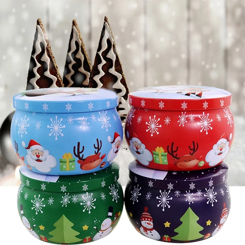 

2.2Oz Mini Christmas Tinplate Round Candy Tin Can Candy Tin For Gift Giving Christmas Scented Tin Jars Round Candle Container