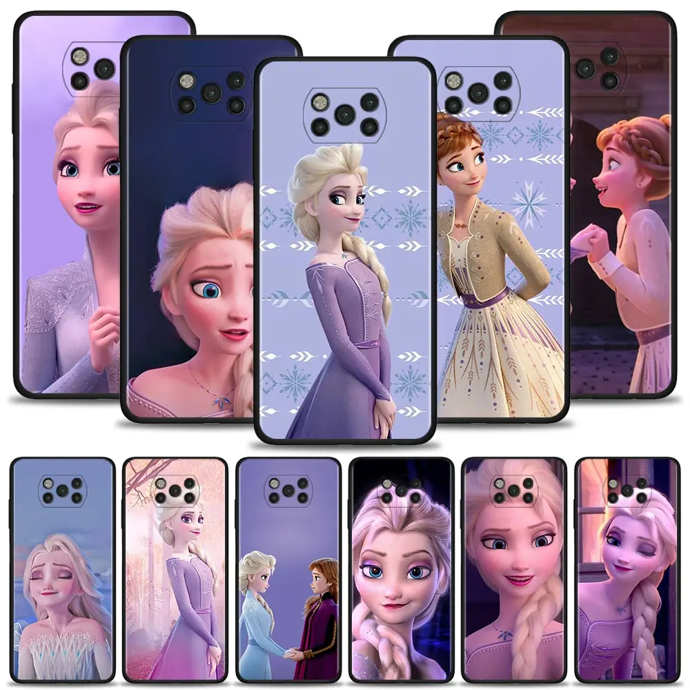 

Smile Princess Elsa Anna Silicone Case For Xiaomi Poco X3 X4 NFC M3 M4 Pro 5G Cover for Poco F3 GT Pocophone F1 Phone Shell