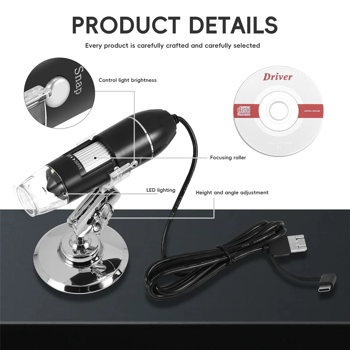 Цифровой USB-микроскоп 3 в 1 эндоскопическая камера регулируемое увеличение с