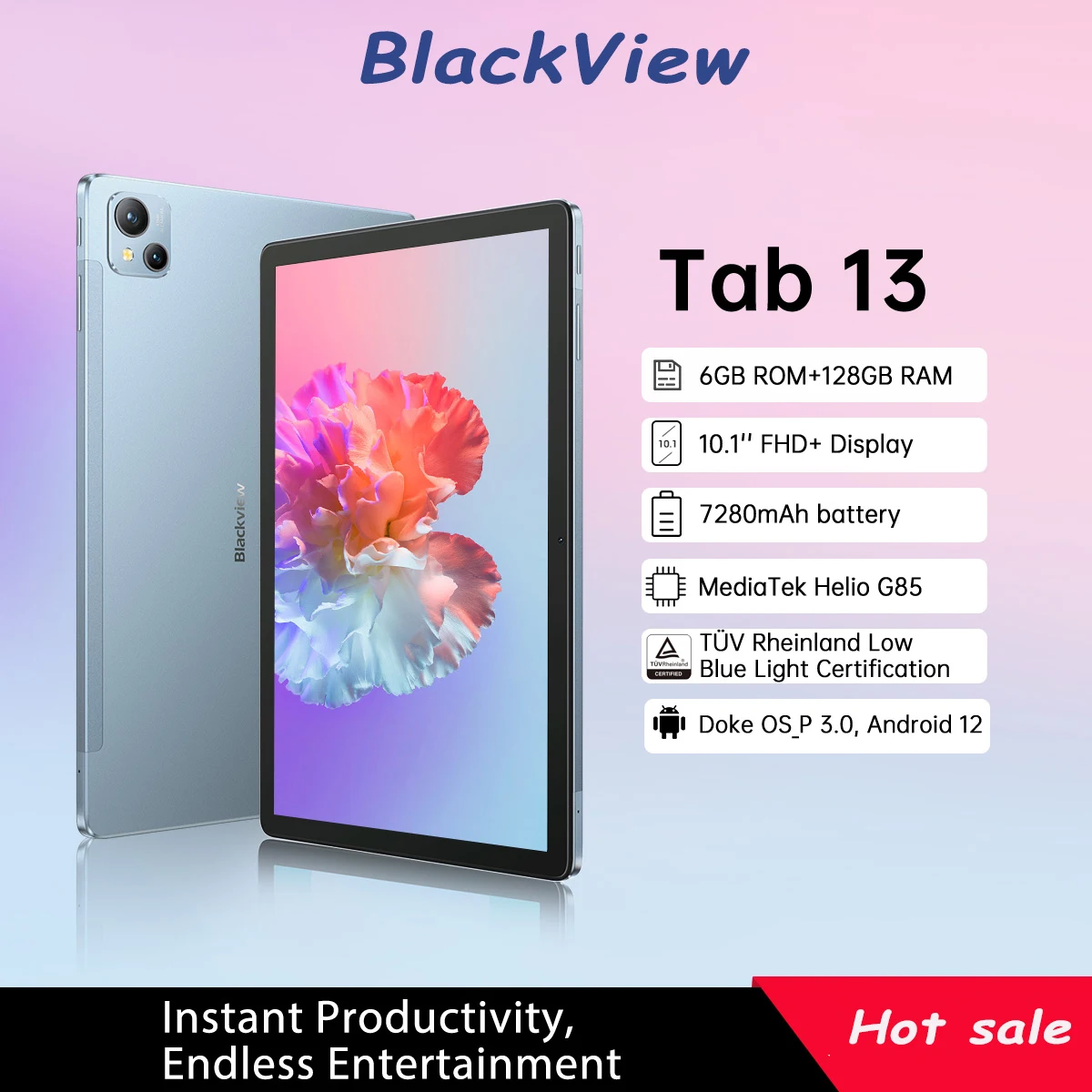 

6GB 128GB Android 12 Tablet PC Blackview Tab 13 Tablet Pad 10.1'' FHD Display MTK Helio G85 Octa Core 7280mAh 13MP Tablette kids