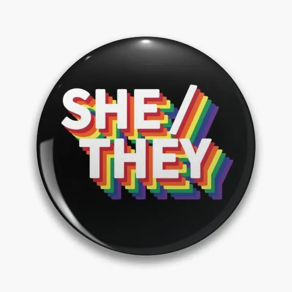 

Rainbow She They Pronouns Customizable Soft Button Pin Decor Women Funny Metal Cute Fashion Cartoon Lover Lapel Pin Badge Gift