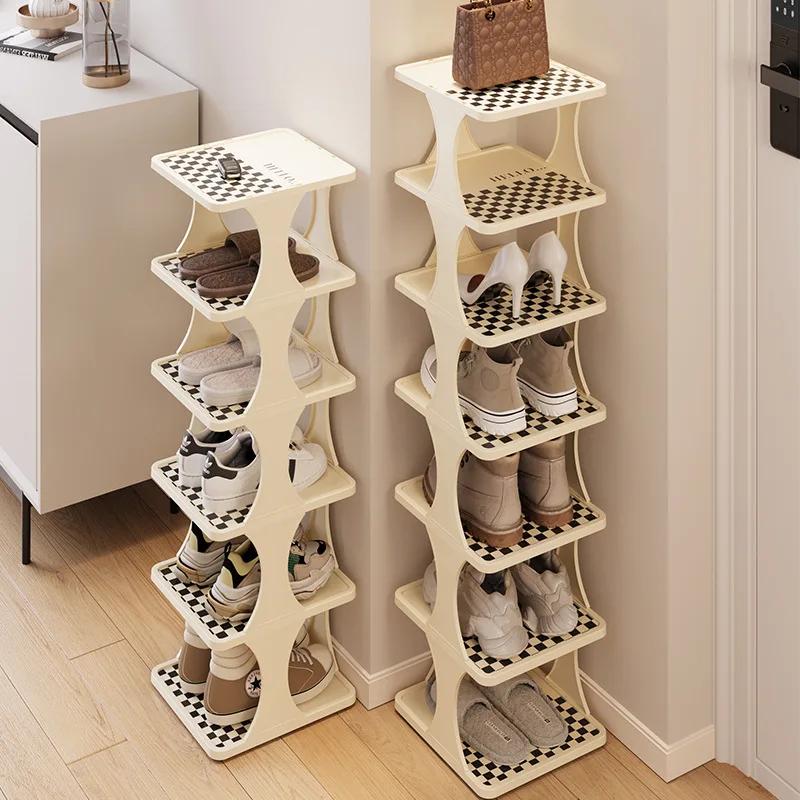 

Flexible Shoes Organizer Black-and-white Checked Space-Saving Multi Layer Plastic Shoe Storage Rack Easy-assembled Shelf Cabinet