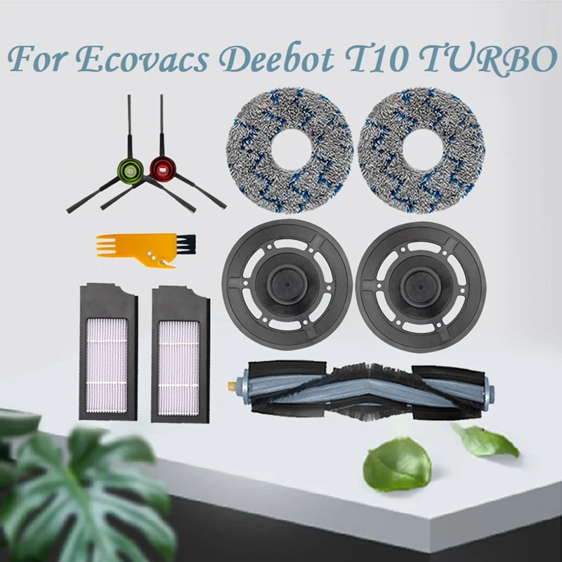

Promotion!10Pcs Accessories Kit For Ecovacs Deebot T10 TURBO Robot Vacuum Cleaner Main Side Brushe HEPA Filter Mop Cloth Bracket