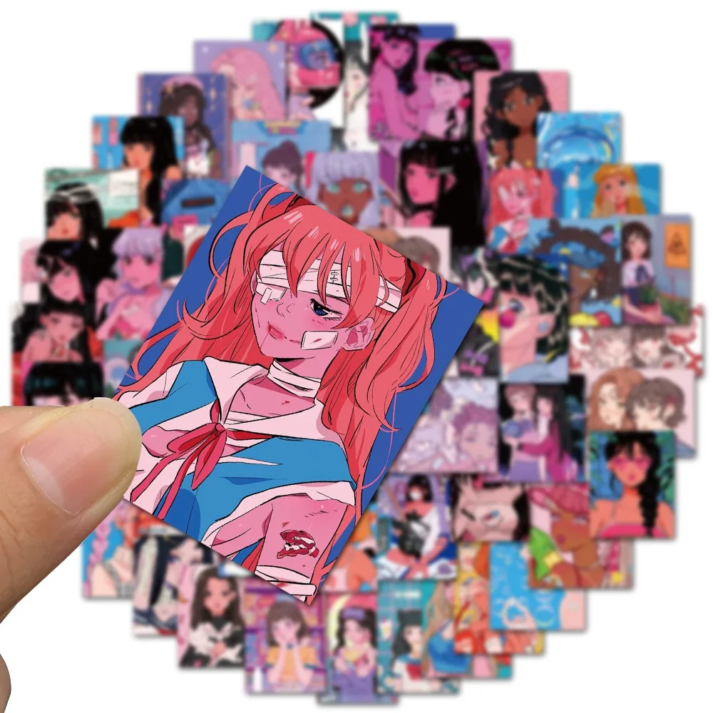 

50pcs Cute Showa Retro Girl Graffiti Stickers Cartoon Decals Kids Toy Diary Suitcase Scrapbook Phone Laptop Bike Sticker Kawaii