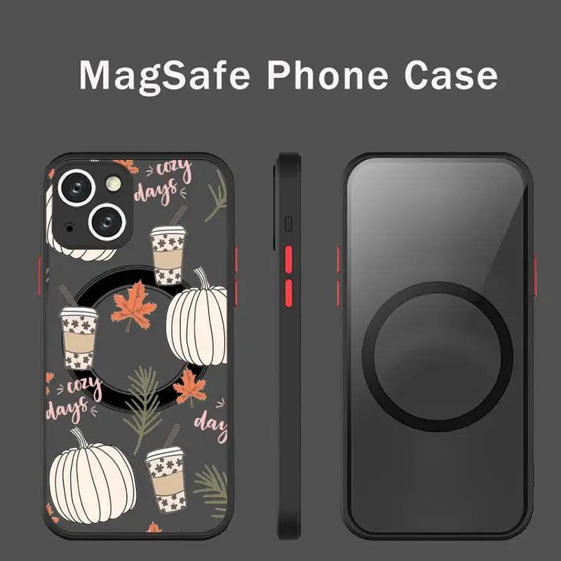 

Happy Autumn Pumpkin leaf Phone Case Transparent Magsafe Magnetic Magnet For iPhone 13 12 11 Pro Max Mini Wireless Charging