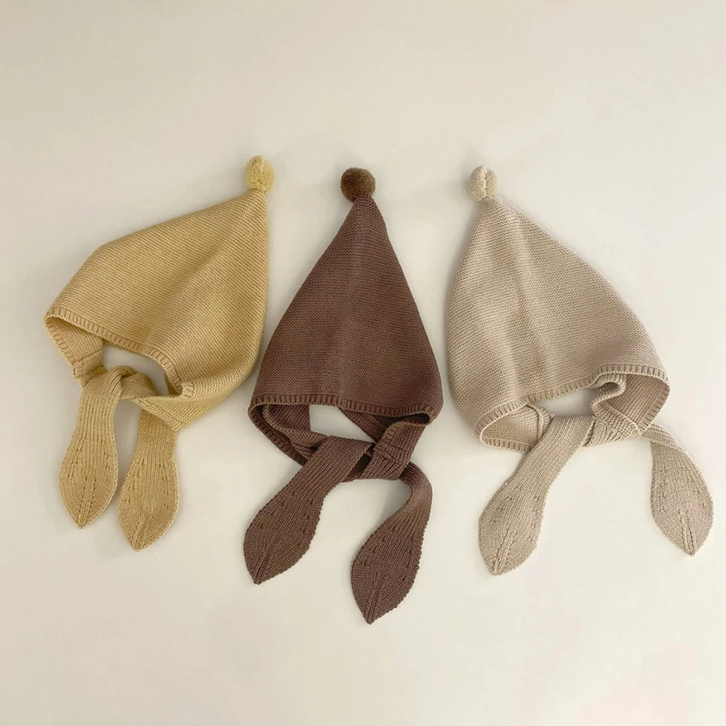 

Korean INS Baby Knit Hat Cute Pompom Infant Beanie Cap Winter Solid Color Warm Toddler Boy Girls Ear Protection Caps Kids Bonnet