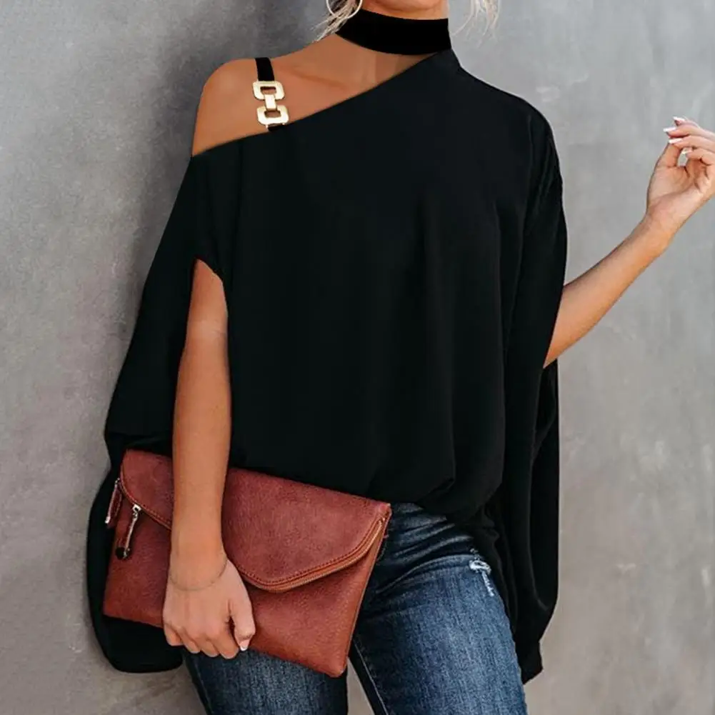 

Women Blouse Summer Sexy Chain Strap Pullover Baggy Batwing Sleeve Blouse Casual Top Streetwear Femme Clothing 2022 New
