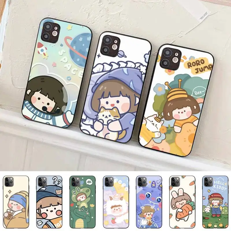 Girl Cute Cartoon Phone Case for iPhone 11 12 13 Mini Pro Max 8 7 6 6S Plus X 5 SE 2020 XR XS Funda Case