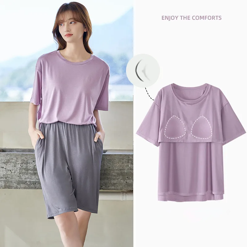 Pijama Mujer New Modal Sleepwear For Women Short Sleeve Half Pant Suit Summer Pajamas Female Home Clothing Night Wear Set