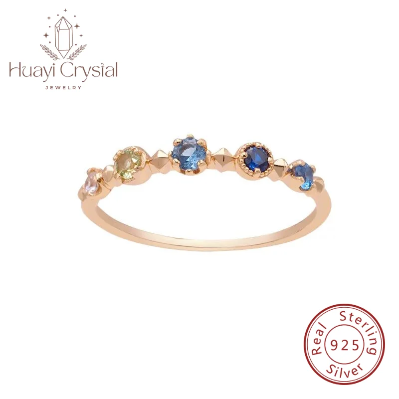 Разноцветное кольцо с цирконием из стерлингового серебра 925 пробы позолотой