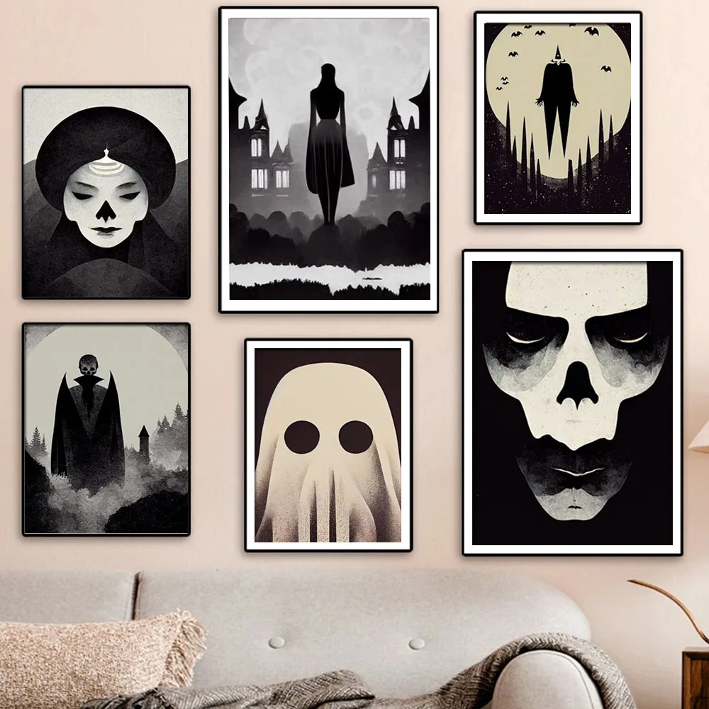 

Dark Academia Art Ghost Witch Poster Prints For Living Room Home Decor Minimalist Gothic Horror Canvas Painting Wall Art Gift