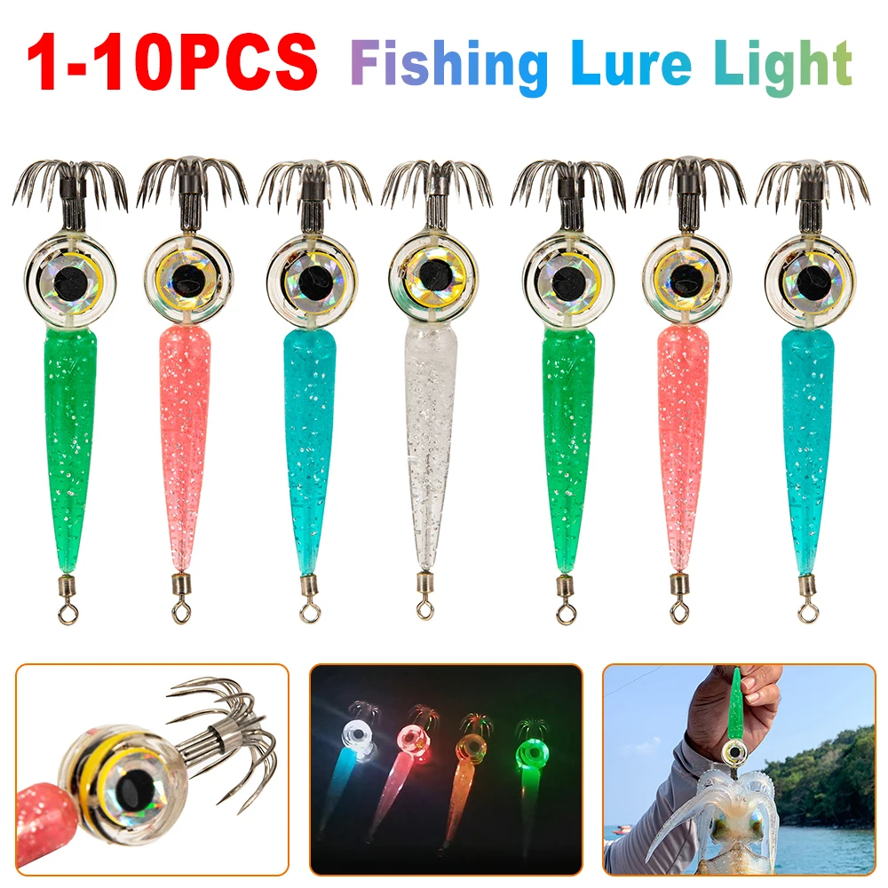 

1-10pcs LED Fish Bait Lure Light Squid Fishing Octopus Underwater Lamp Resuable Luminous Cuttlefish Jig Hook Fishing Accessories