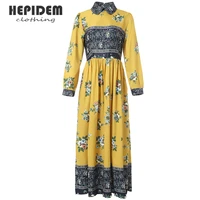 hepidem clothing summer fashion runway long dresses womens long sleeve elegant floral print party holidays maxi dress 69819