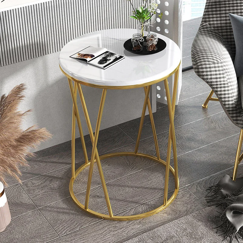 

Living Room Home Bedside Table Small Apartment Auxiliary Table Nordic Light Luxury Marble Pattern Round Table Creative Tea Table