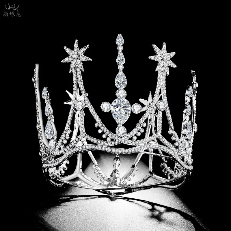 

Baroque Vintage Star Sliver Crystal Bridal Tiaras Round Crowns Girls Women Princess Prom Pageant Diadem Wedding Hair Accessories