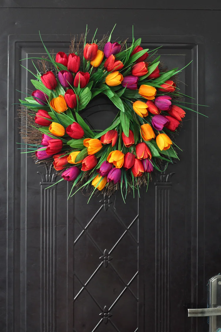 

Изысканная искусственная гирлянда тюльпанов, украшения для фестиваля, вечеринки, имитация Шелкового окна кулон-венок, товары для домашнего декора