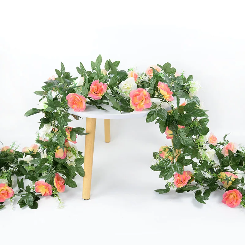 

220CM Silk Rose Artificial Flowers Vine Rattan Plant Garland Home Decor Wall Hanging Fake Flowers Wedding Party Decoration