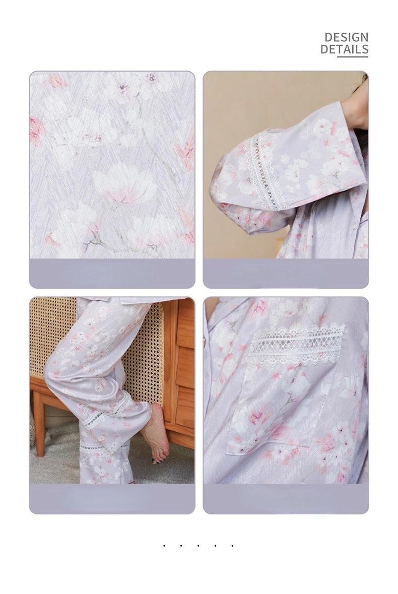 Women's 3 Piece Pajamas Sets Comfortable Floral Pijama Faux Silk Satin Pyjama Female Sleepwear Long Sleeve Shirt Pants Homewear