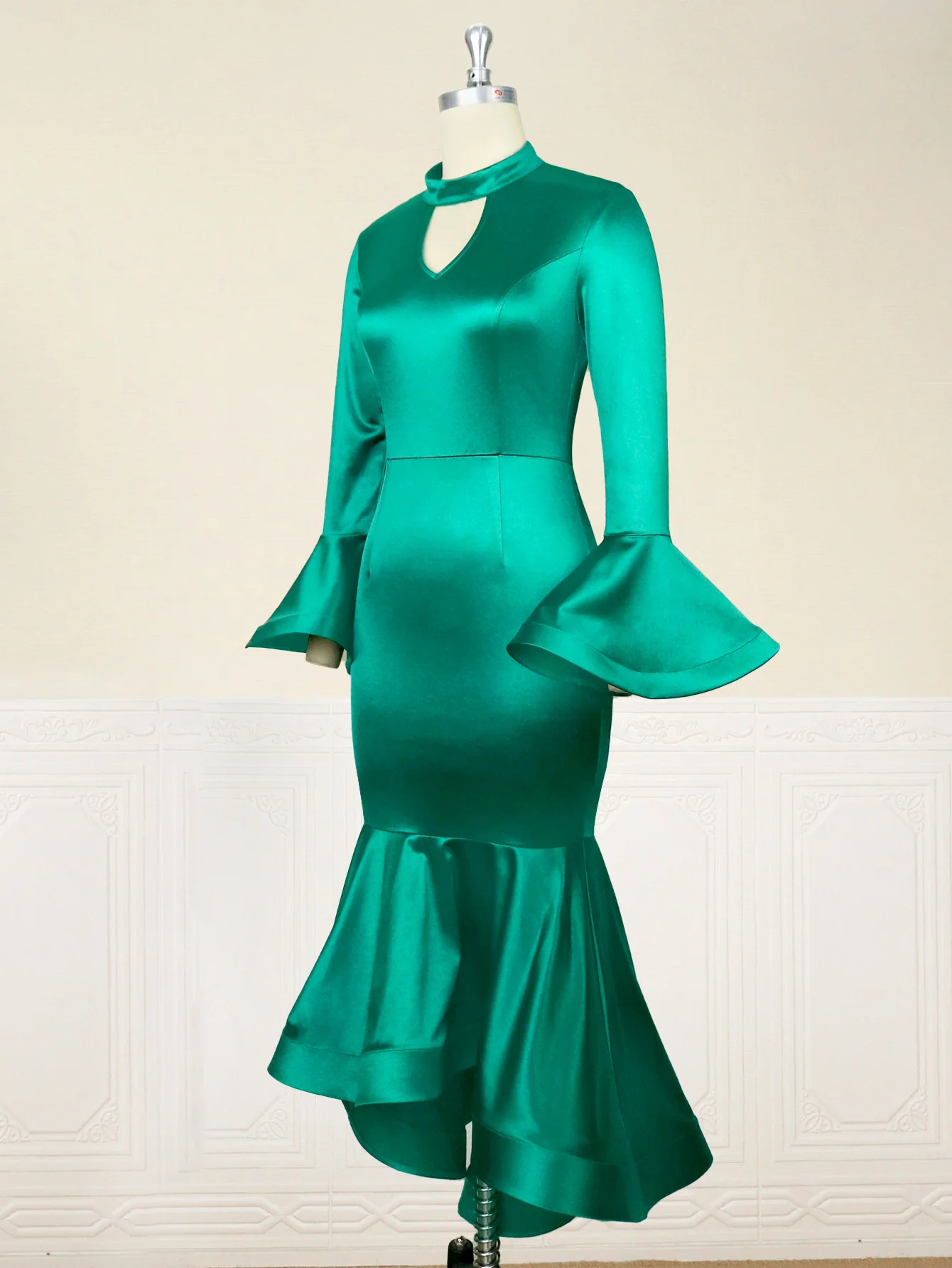 Plus Size New Women's Dress 2023 Large Small Standing Neck Hollow Out Dress Comfortable Flare Sleeve Ruffle Dress Dresses