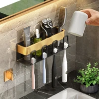 wall mounted toothbrush holder aluminium alloy toothpaste rack punch free storage box household spacesaving bathroom accessories