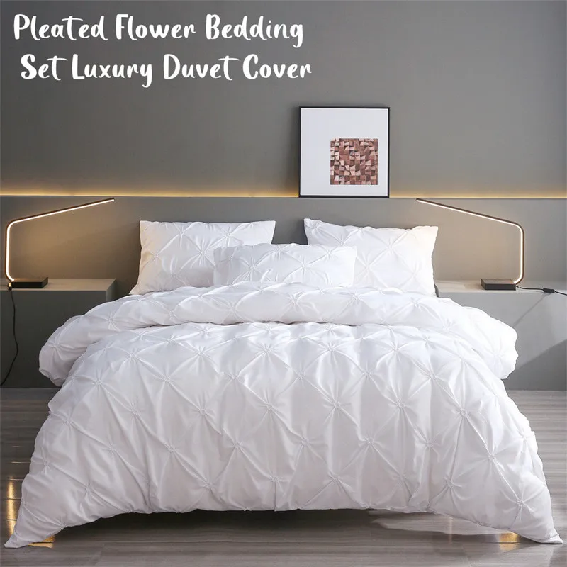 

Pinch Pleat Flower Bedding Set Luxury Quilt Cover Quality Bed Cover Set For Home Skin Friendly Duvet Cover