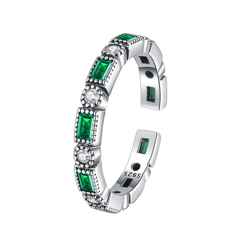 

TKJ 925 Sterling Silver Womens White Green Cubic-Zirconia Ring Jewelry Gifts for Women