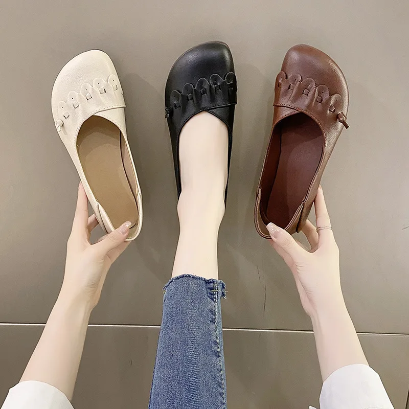 

Туфли женские с круглым носком, повседневные кроссовки, модная обувь на плоской подошве, милая бабушка, Мокасины, смешанные цвета, осень 2022