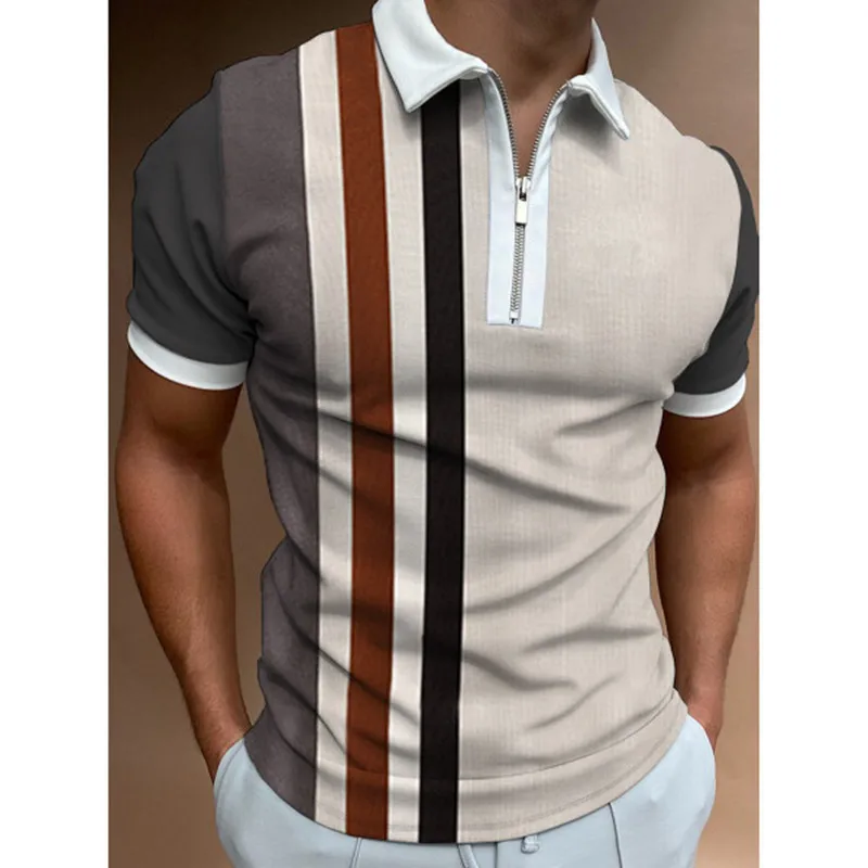 

New 3d Print Polo Shirt Men Chic Plaid Stripe Polo Shirts Short Sleeve Summer Zipper T-shirt Casual Men's Clothing Streetwear