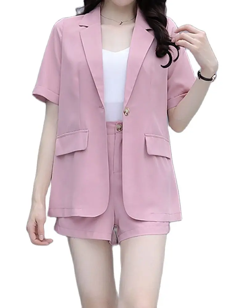 

Темперамент 2022, весенний новый костюм, куртка с коротким рукавом + широкие шорты, комплект из двух предметов, корейская модная женская одежд...