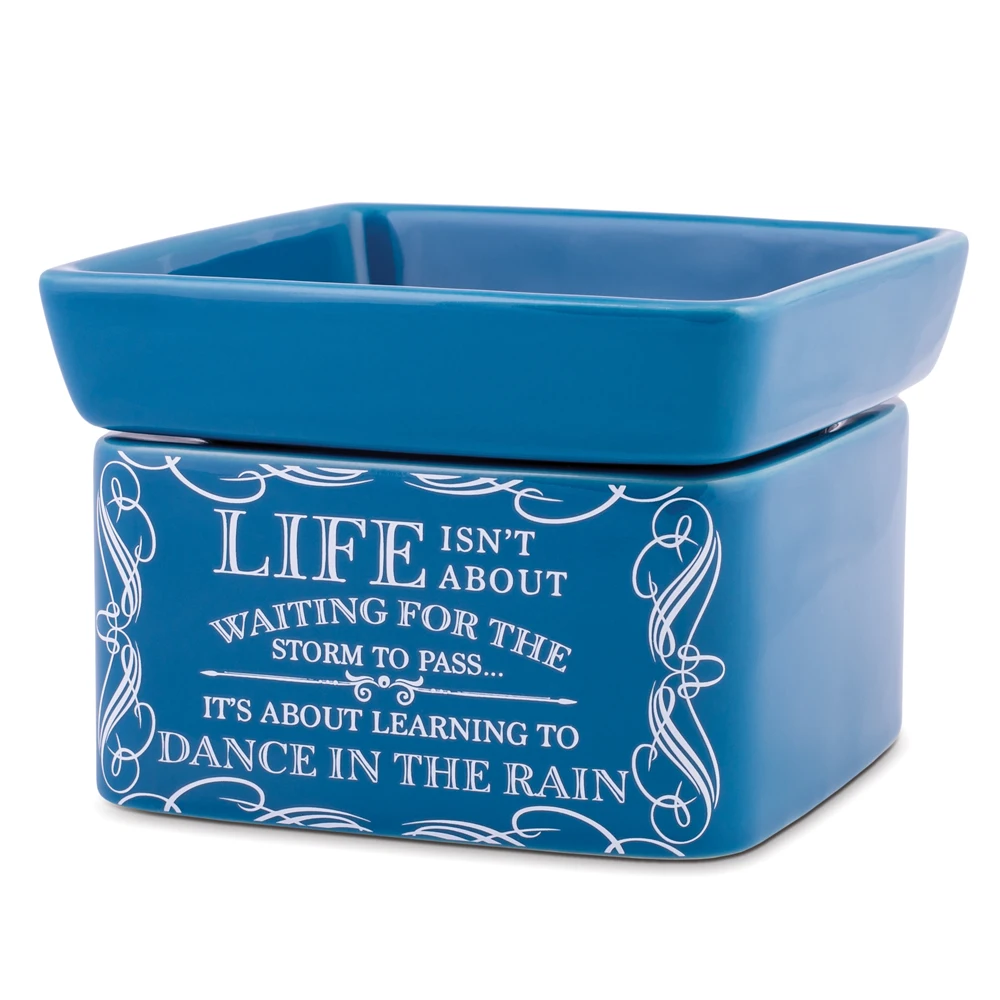 

Life Learning Dance in Rain Blue Stoneware 2-In-1 Jar Candle and Wax Tart Oil Warmer