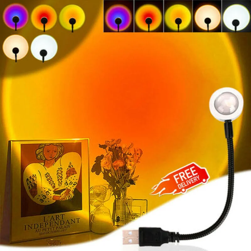 

Sunset Projector Projection USB LED Desk Atmosphere Night Light for Photography Selfie Background Home Bedroom Decoration Lamp