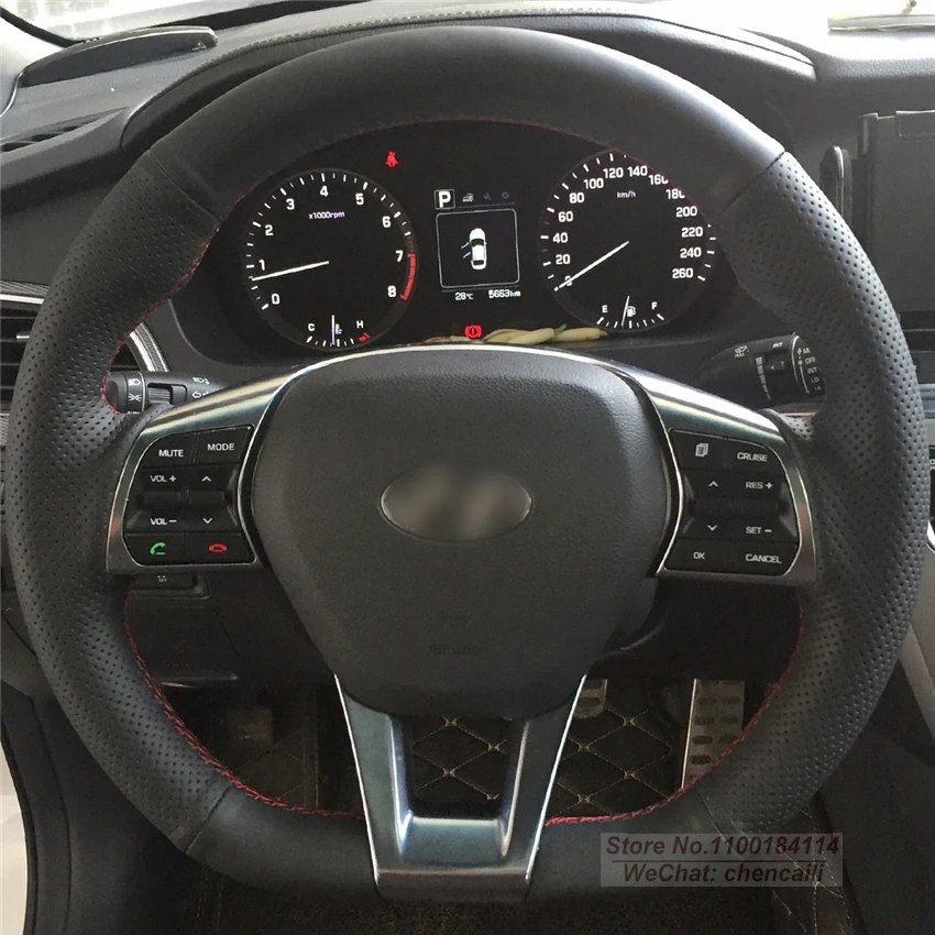 

Customized Suede Alcantara Black Genuine Leather Car Steering Wheel Cover Wrap For Hyundai Sonata 9 2015 2016