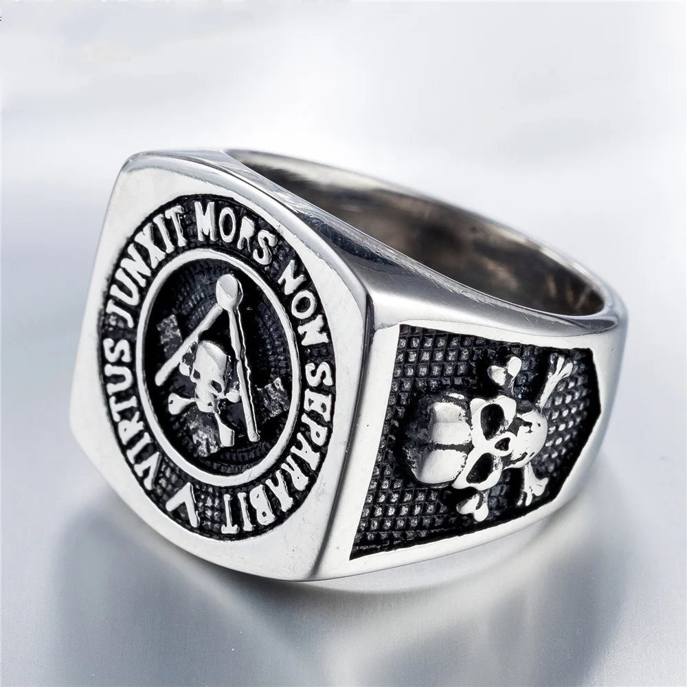 

Hip-Hop Rock Punk Style Men's Ring European and American Freemasonry Logo Ghost Head Creative Jewelry Anniversary Gift for Men