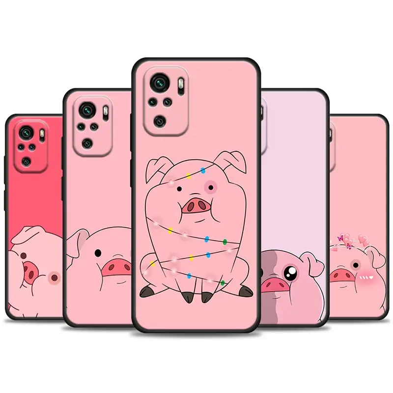 

Cute Funny Waddles Pink Pig Animal Phone Case For Poco Redmi Note 8 Poco X4 X4 NFC M4 X3 F3 M3 Phone F1 GT Pro Black Cover Funda