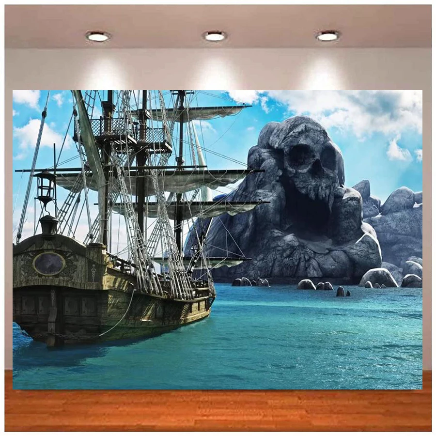 

Photography Backdrop Pirate Island Cruise Ship Caribbean Sea Ocean Monster Rock Background Kids Adventure Birthday Decor Party