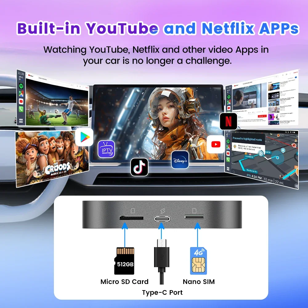 Фото Автомобильный адаптер Carlinkit Tbox S2 с импортным чипом, видео CarPlay, 4G, 64 ГБ, беспроводной AI-бокс, Android 13, 3-в-1 CarPlay для YouTube №4
