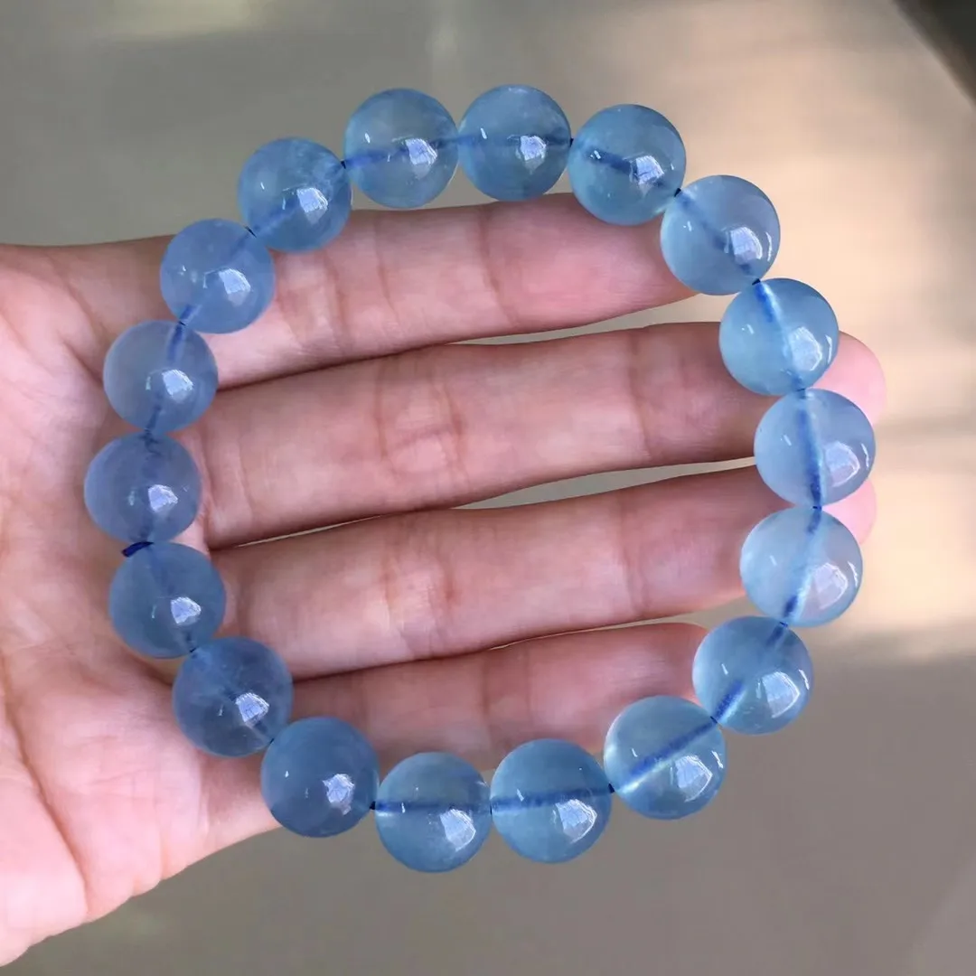 

11mm Natural Aquamarine Bracelet Jewelry For Women Men Luck Gift Wealth Crystal Blue Beads Clear Gemstone Stone Strands AAAAA