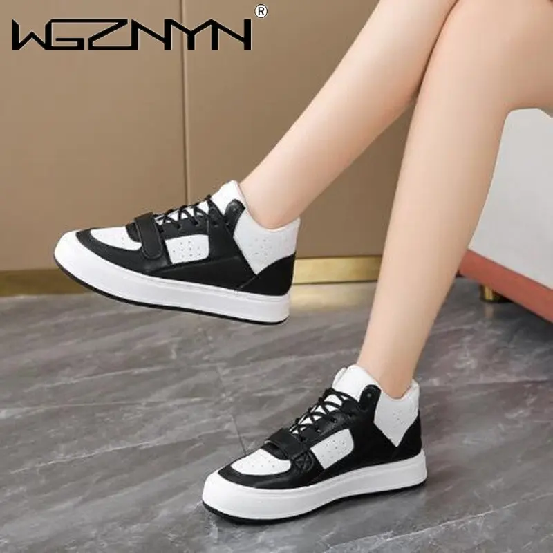 

2023 Spring Summer Thick Bottom Sneakers Mixed Color Round Toe Shoes For Women Lace-Up Casual Flat Platforms Size 35-40 New Hot